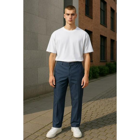 Haggar Pants Mens Size 34 x 30 Navy Blue Chino Dress Straight Leg Flat Front - Picture 1 of 8